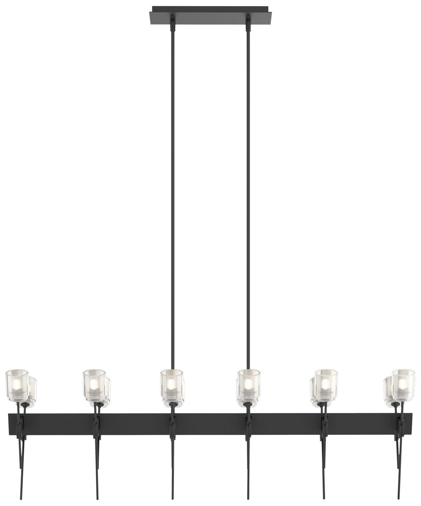Echo 48" Wide 12-Light Black Linear Pendant With Cast Glass Shade