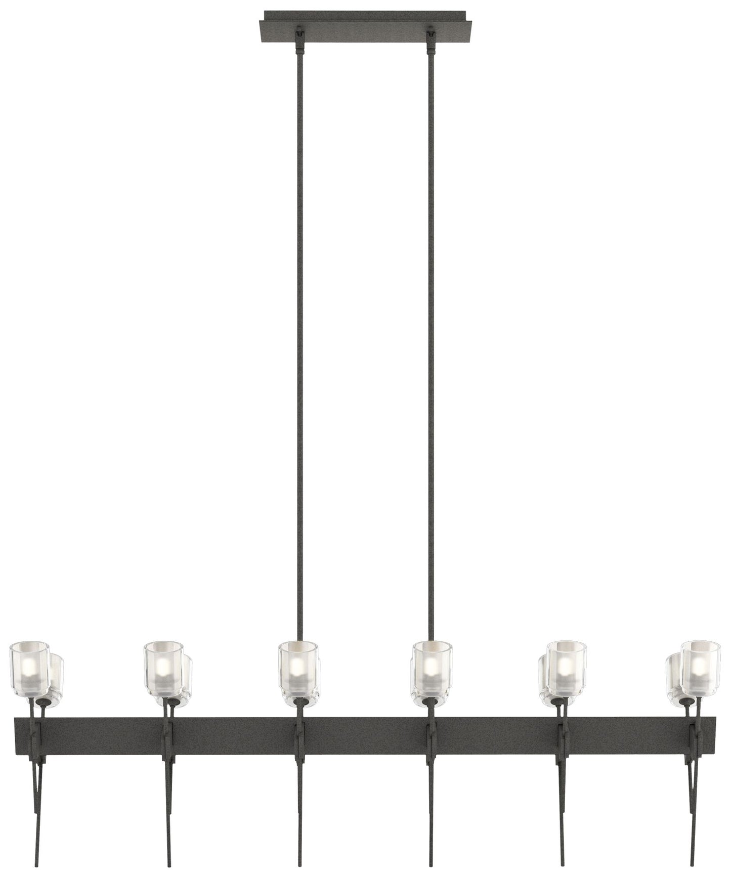 Echo 48" Wide 12-Light Natural Iron Linear Pendant With Cast Glass Sha