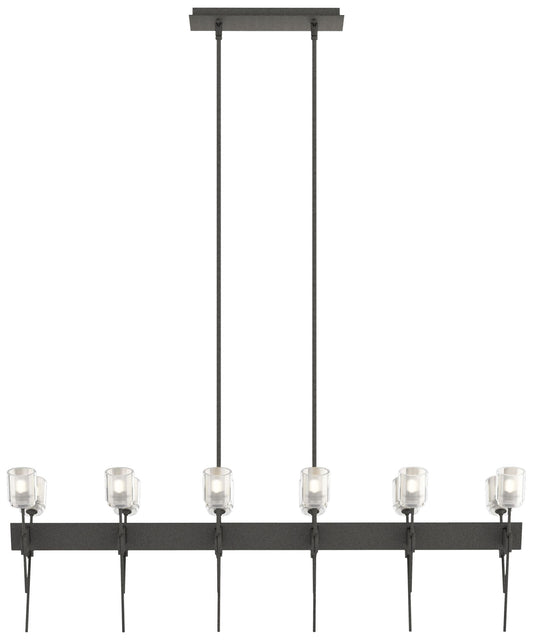 Echo 48" Wide 12-Light Natural Iron Linear Pendant With Cast Glass Sha