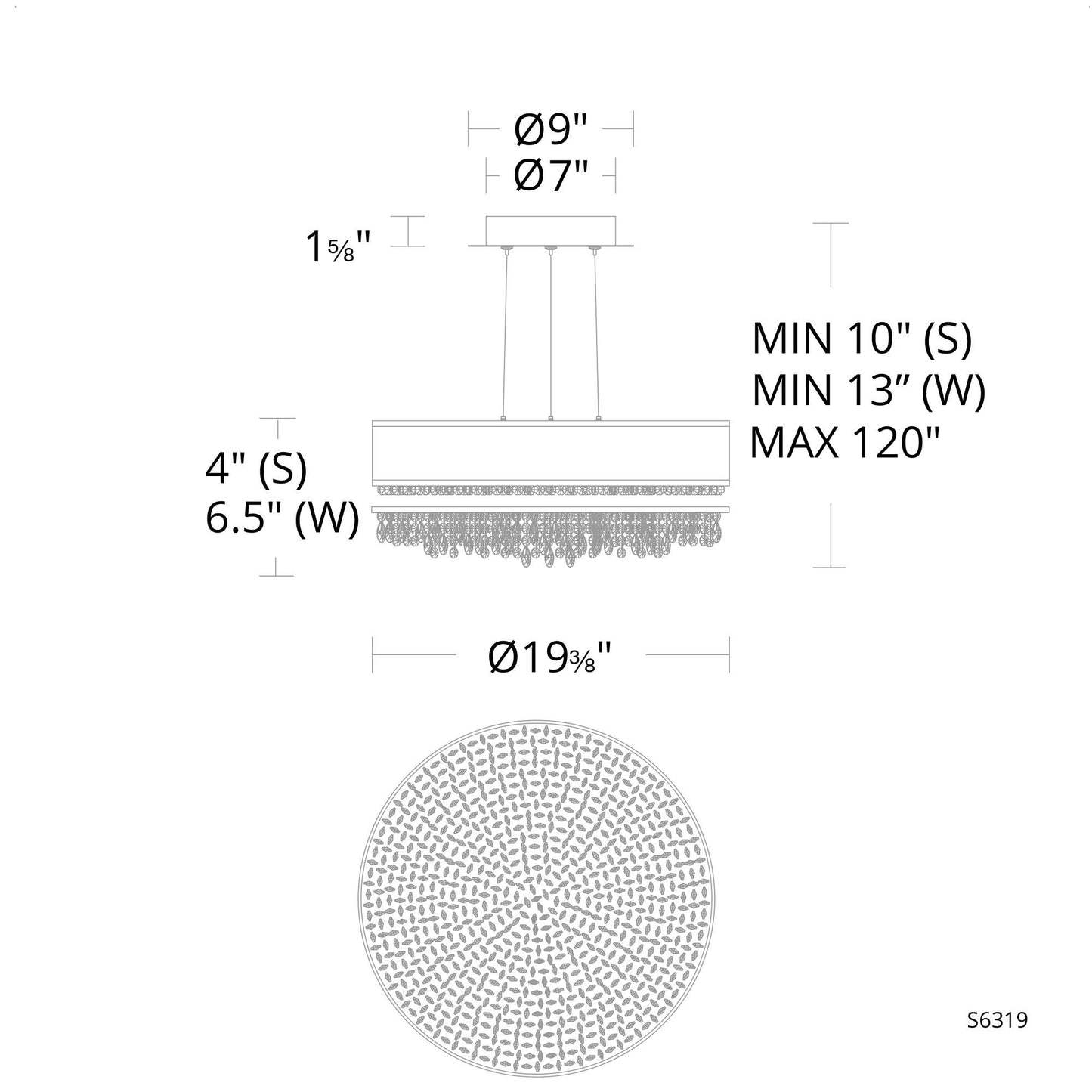 Eclyptix LED 6.5"H x 19.4"W 1-Light Crystal Pendant in Pol Stainl