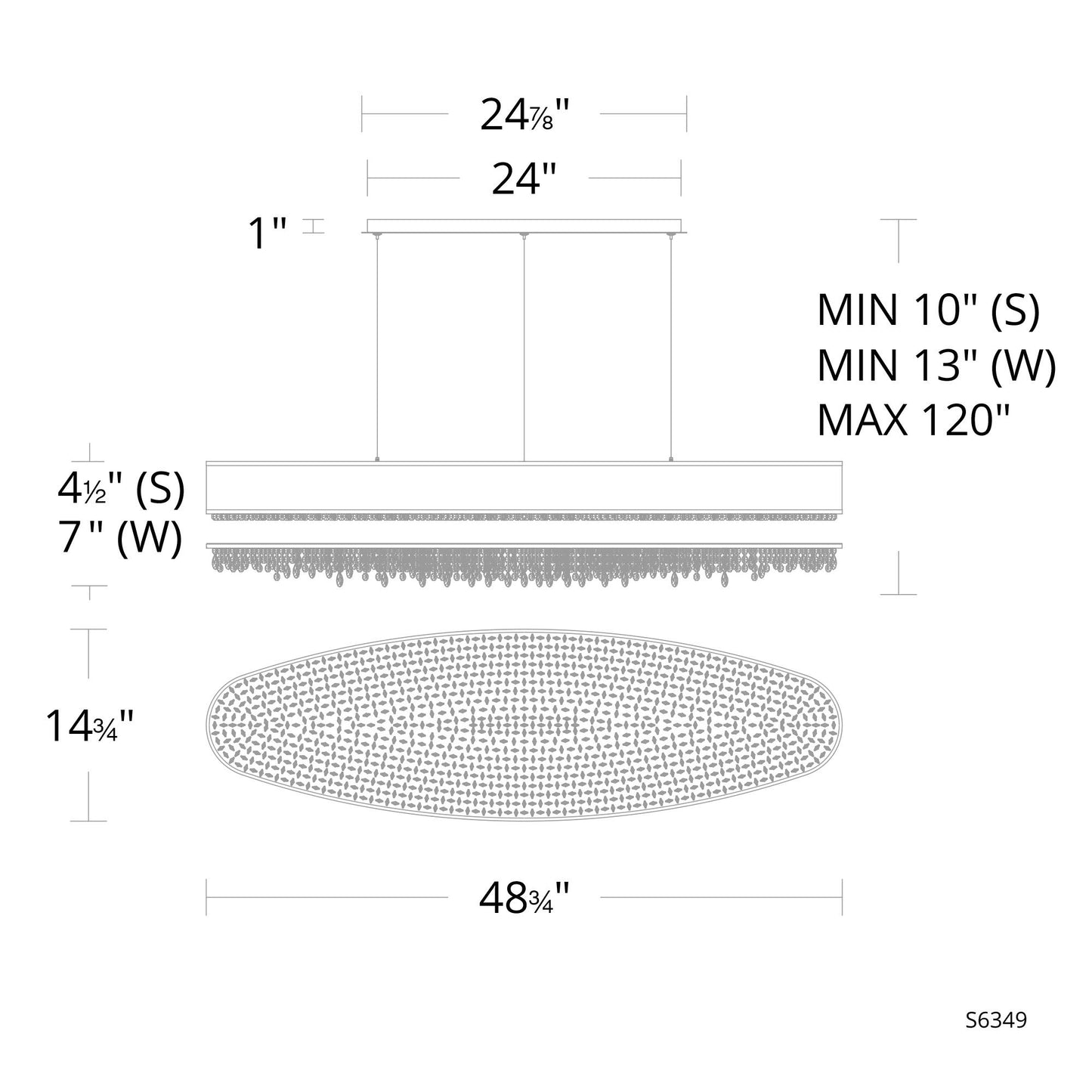 Eclyptix LED 6.5"H x 48.75"W 1-Lt Linear Pendant in Pol Stainless