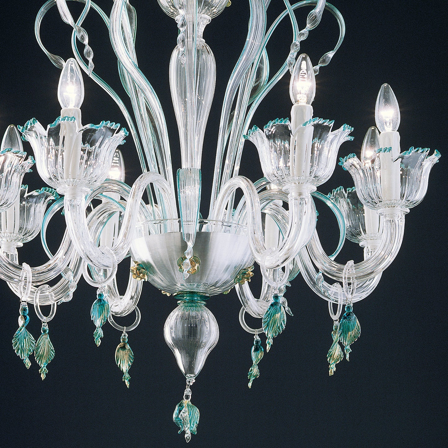 Elegant Chandelier With Teal Detailing