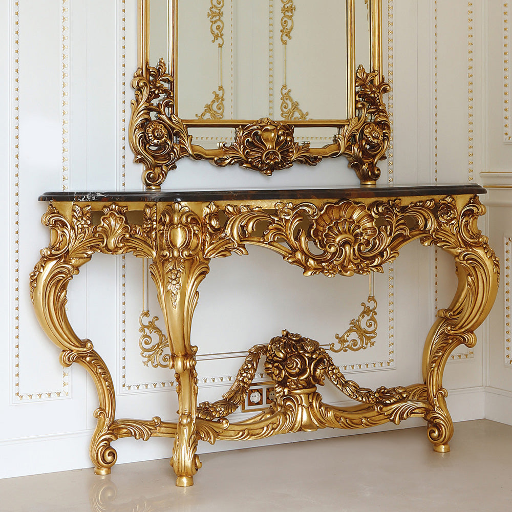 Elegant Italian Baroque Antique Gold Console And Mirror