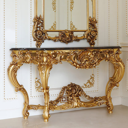 Elegant Italian Baroque Antique Gold Console And Mirror