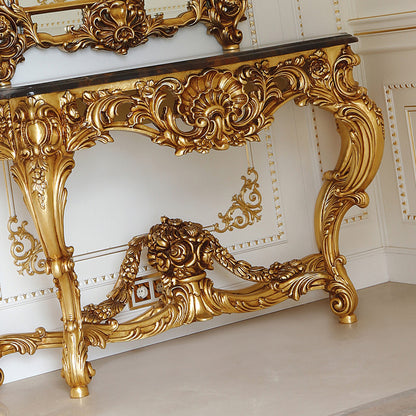 Elegant Italian Baroque Antique Gold Console And Mirror