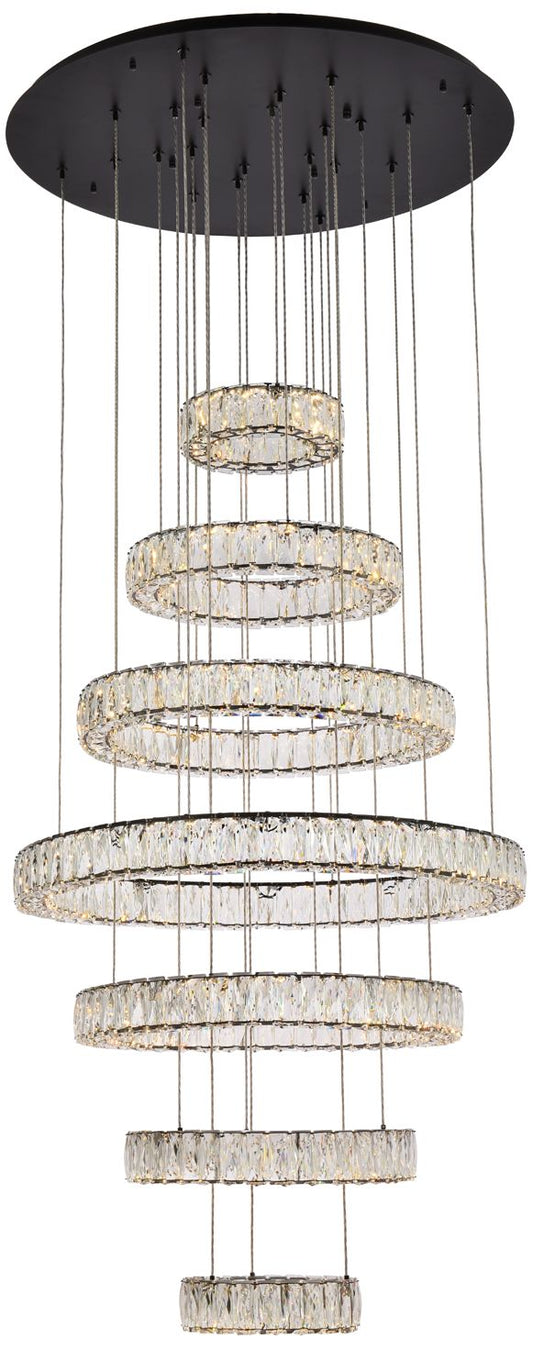 Elegant Lighting Monroe 34" Modern LED Crystal Seven Ring Chandelier