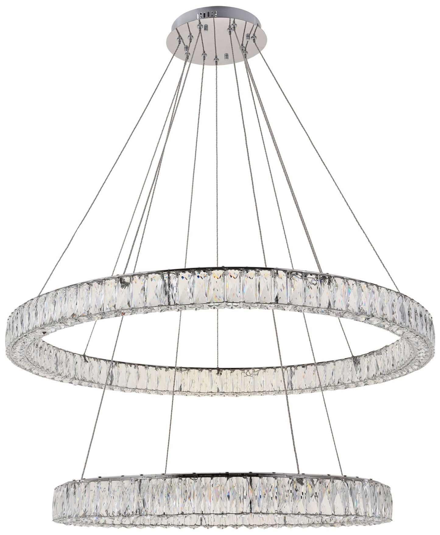 Elegant Monroe 42" Chrome 2-Tier Modern Crystal Ring LED Chandelier