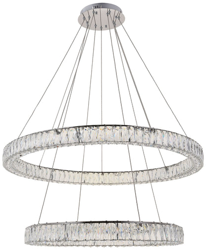 Elegant Monroe 42" Chrome 2-Tier Modern Crystal Ring LED Chandelier