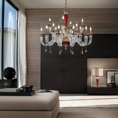 Elegant Ruby Chandelier With Pendant Drops