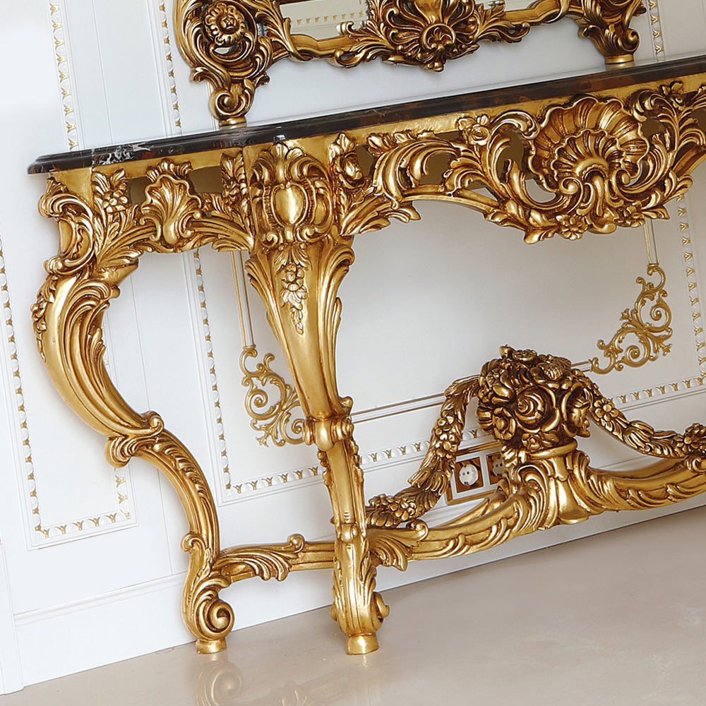 Elegant Italian Baroque Antique Gold Console And Mirror