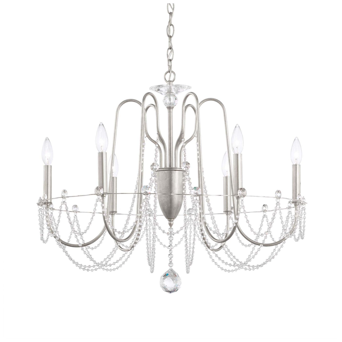 Esmery 24"H x 28"W 6-Light Crystal Chandelier in Antique Silver