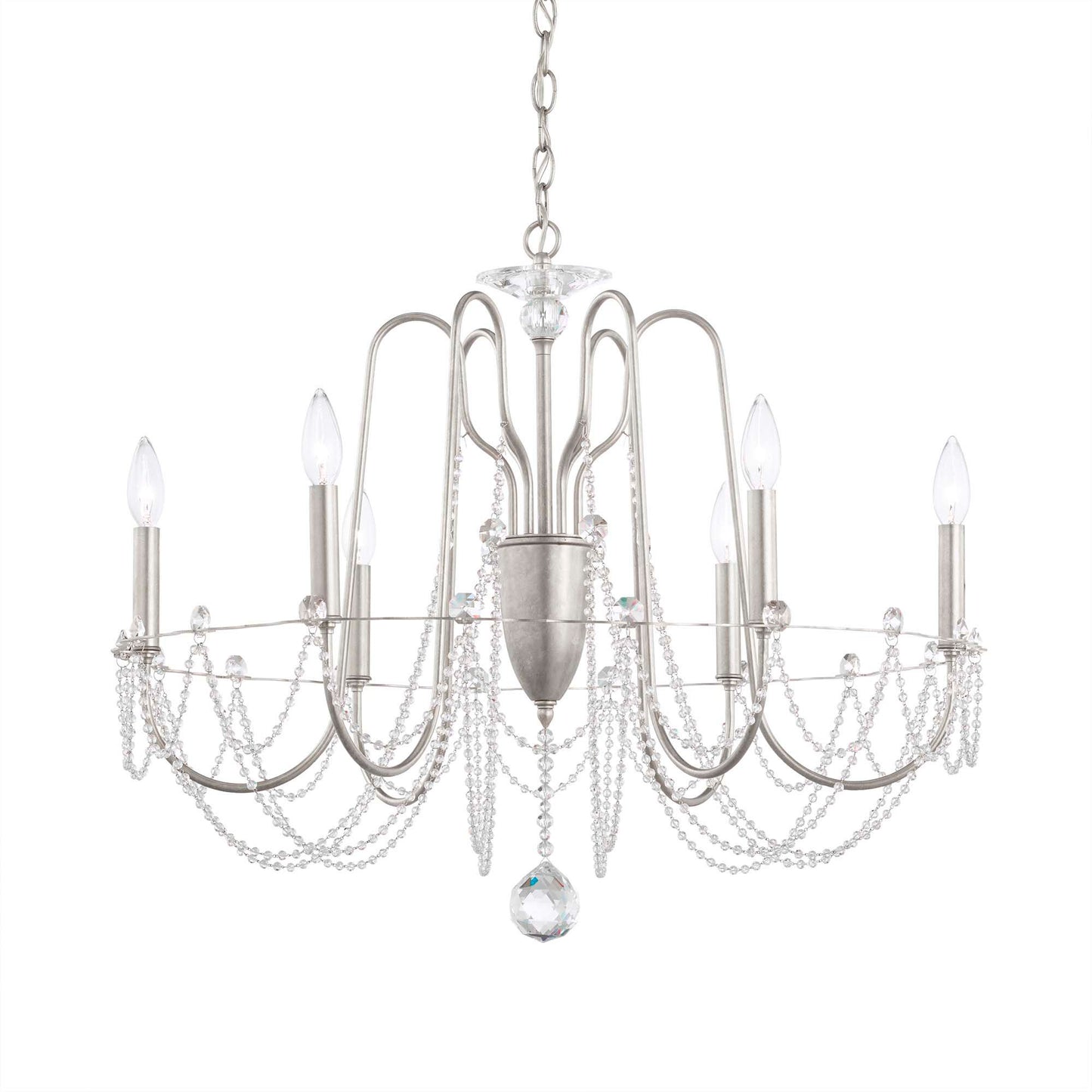 Esmery 24"H x 28"W 6-Light Crystal Chandelier in Antique Silver