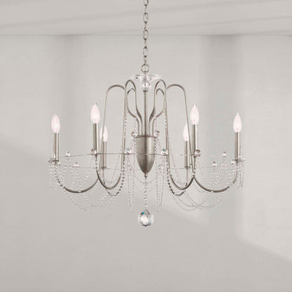Esmery 24"H x 28"W 6-Light Crystal Chandelier in Antique Silver