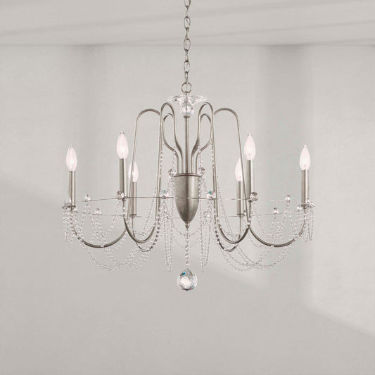 Esmery 24"H x 28"W 6-Light Crystal Chandelier in Antique Silver