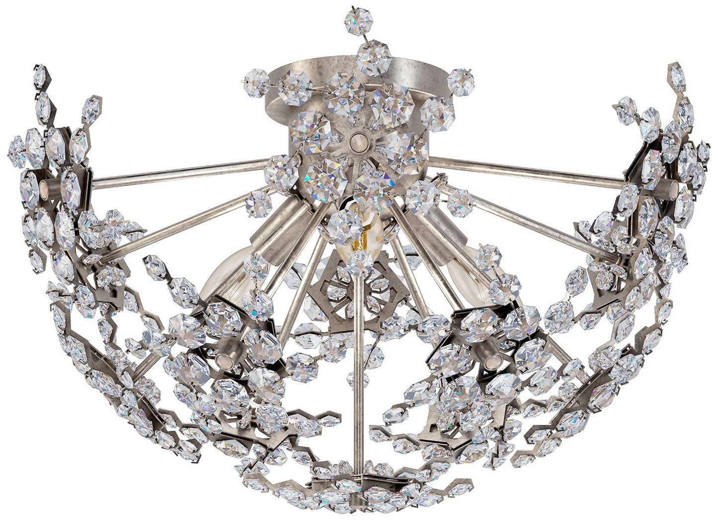 Esteracae 11"H x 18"W 3-Light Crystal Semi-Flush Mount in Antique