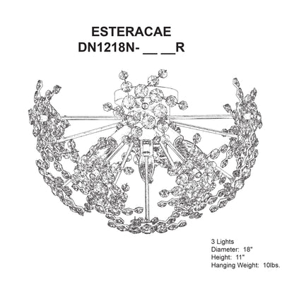 Esteracae 11"H x 18"W 3-Light Crystal Semi-Flush Mount in Jet Bla