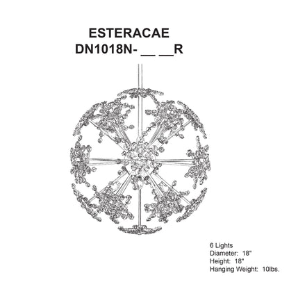 Esteracae 18"H x 18"W 6-Light Crystal Pendant in Antique Silver