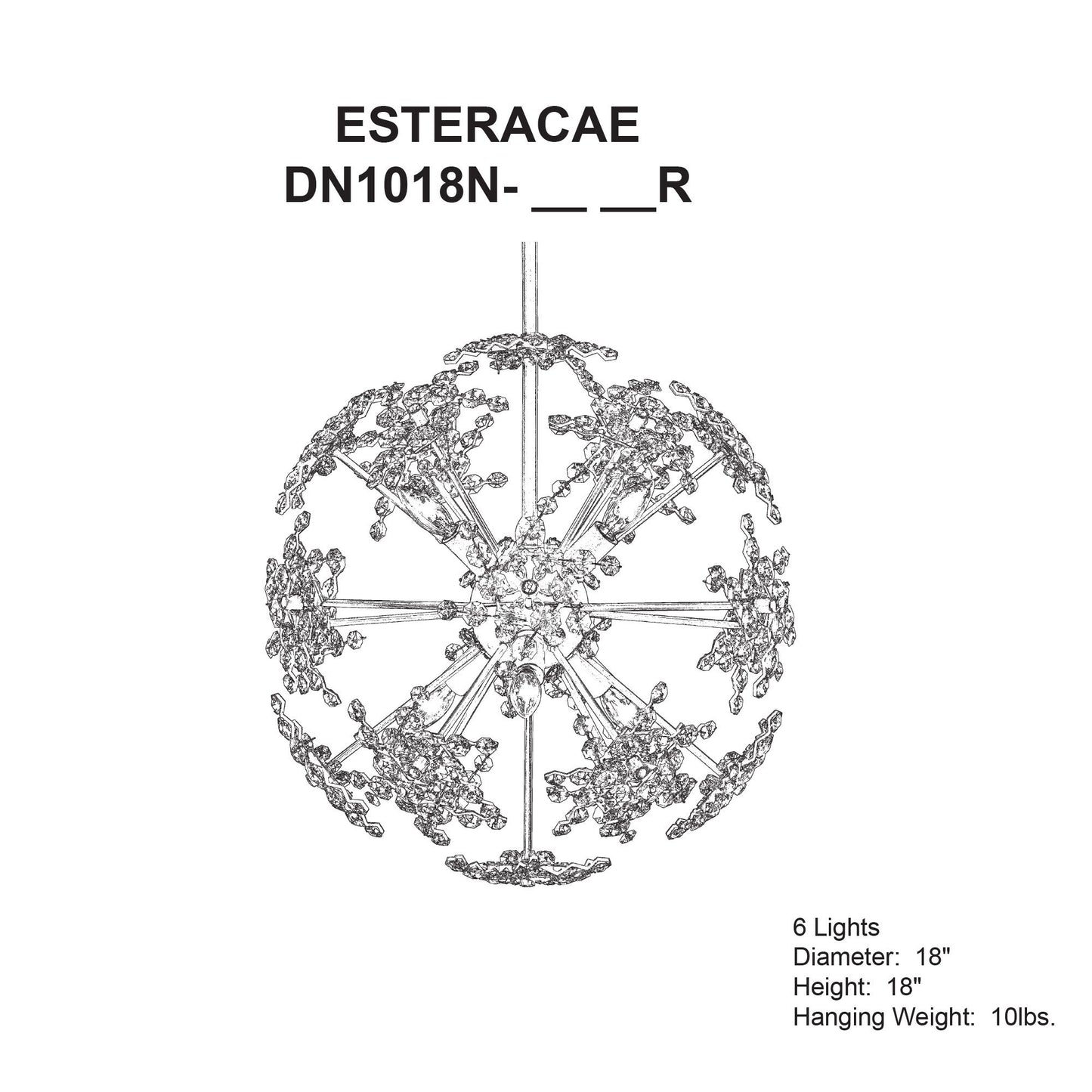 Esteracae 18"H x 18"W 6-Light Crystal Pendant in Heirloom Gold