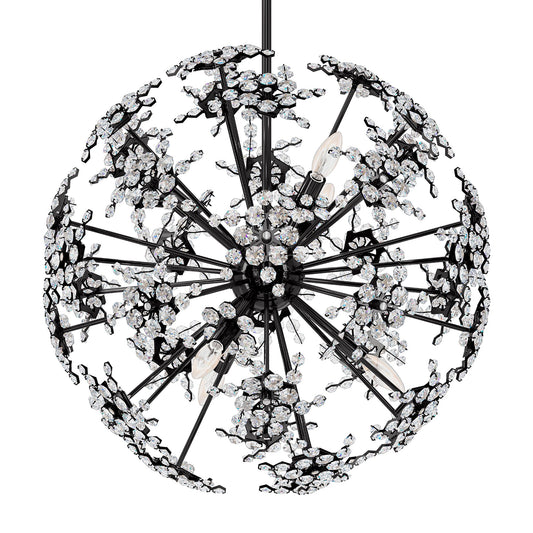 Esteracae 24"H x 24"W 6-Light Crystal Pendant in Jet Black