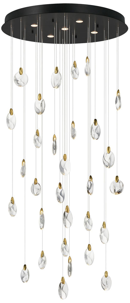 ET2 Pebble 36" Black/Polished Gold 30-Light LED Pendant