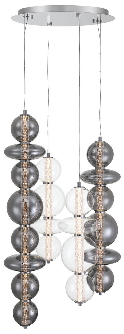 Eurofase Atomo, Chandelier, 4-Light, 50", Chrome, Mixed Glass