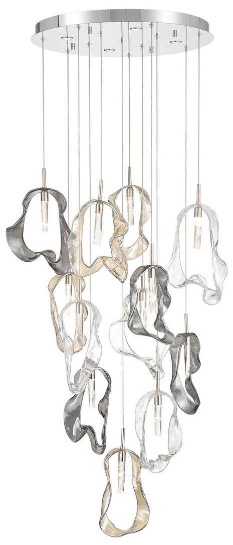 Eurofase Norah, Chandelier, 12-Light, 24", Polished Nickel, Mixed Glass