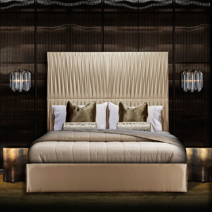 Exclusive Bed With Tall Satin Pleated Headboard