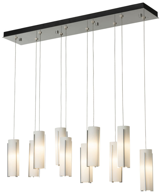 Exos 10-Light Rectangular Pendant - Sterling - Opal Glass - Standard Height