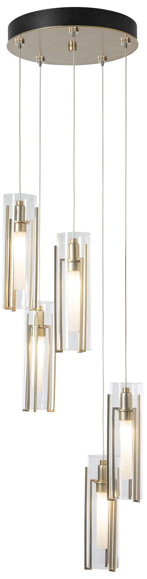 Exos 13.5" Wide 5-Light Modern Brass Glass Pendant With Clear Glass