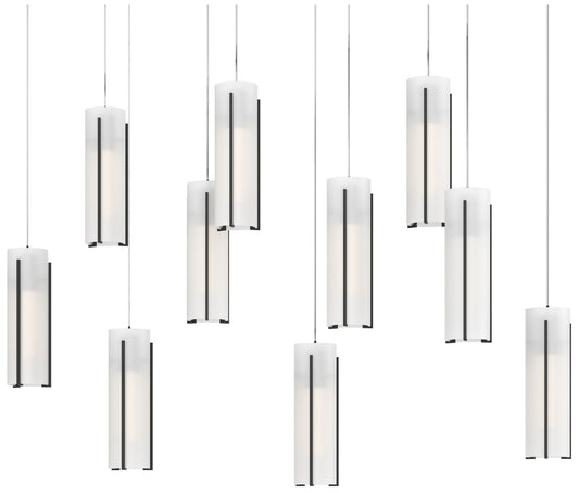 Exos 44.5"W 10-Light Rectangular Black Long Pendant w/ Opal Glass Shad