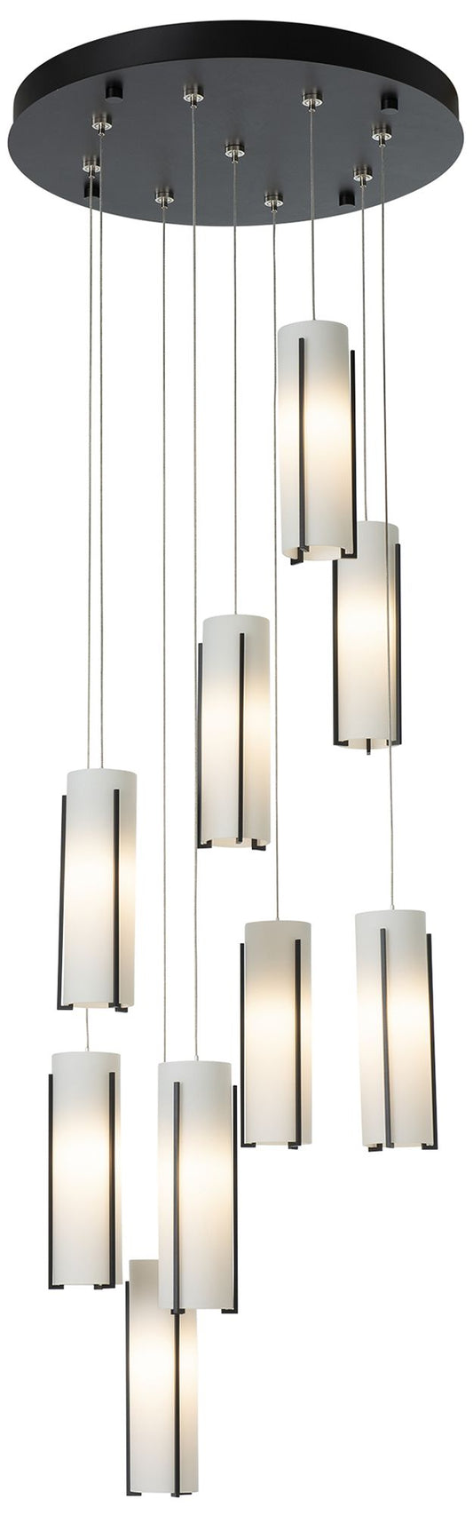 Exos 9-Light Round Pendant - Black Finish - Opal Glass - Standard Height