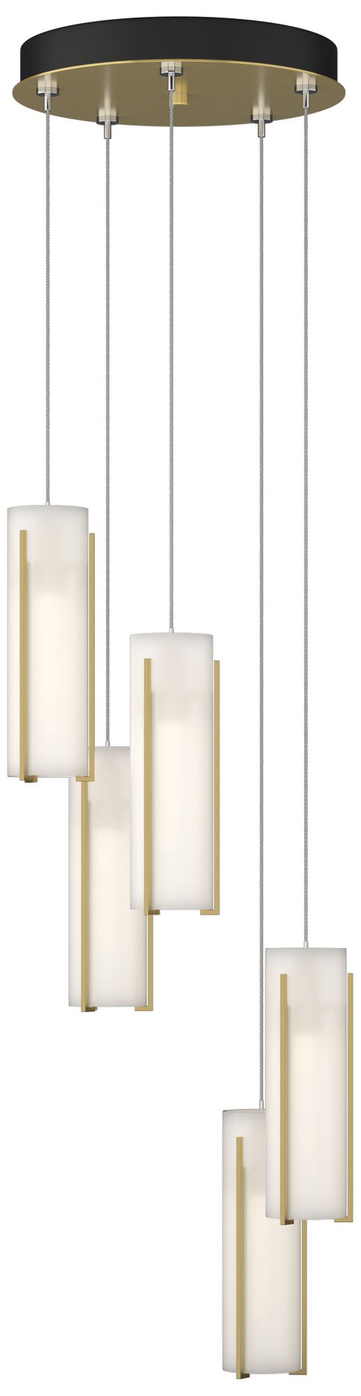 Exos Glass 5-Light 13.5" Wide Modern Brass Long Pendant w/ Opal Glass