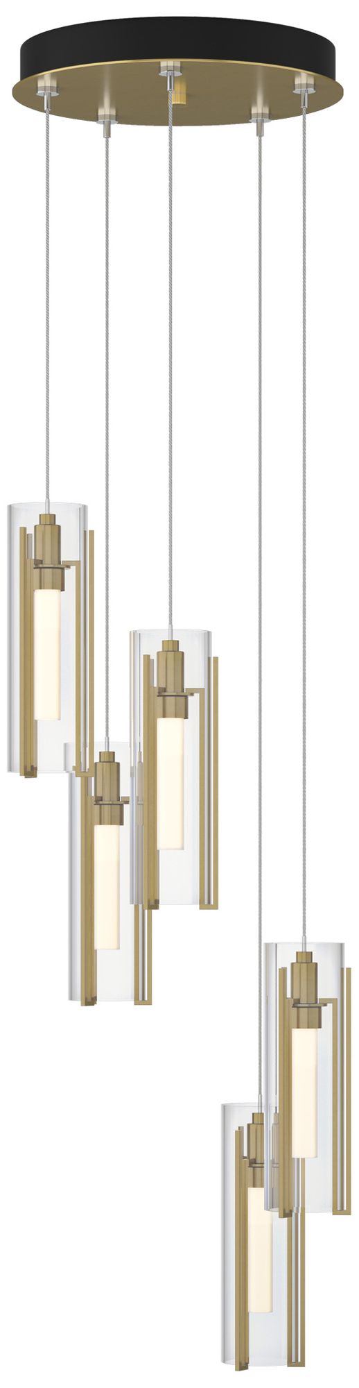 Exos Glass 5-Light 13.5"W Modern Brass Long Pendant w/ Clear Glass Sha