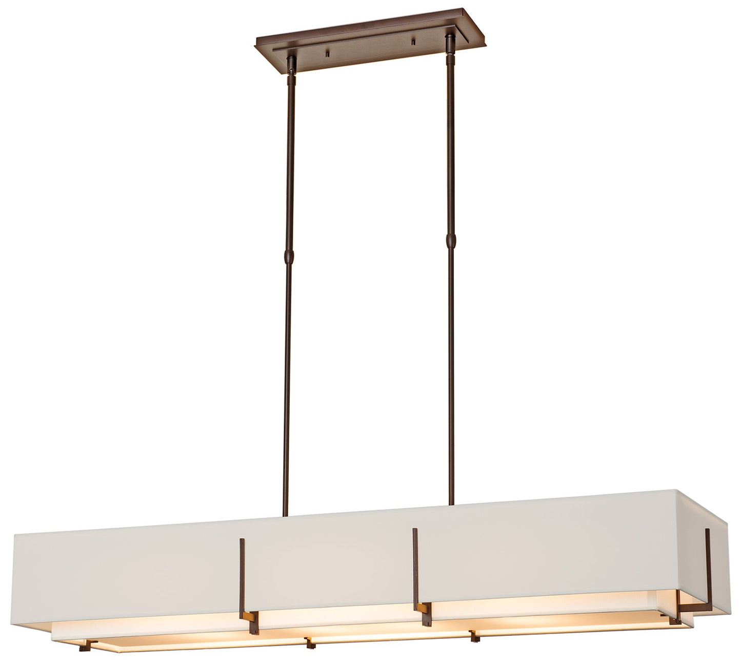 Exos Rectangular Pendant - Bronze - Natural & Flax Shades - Standard He