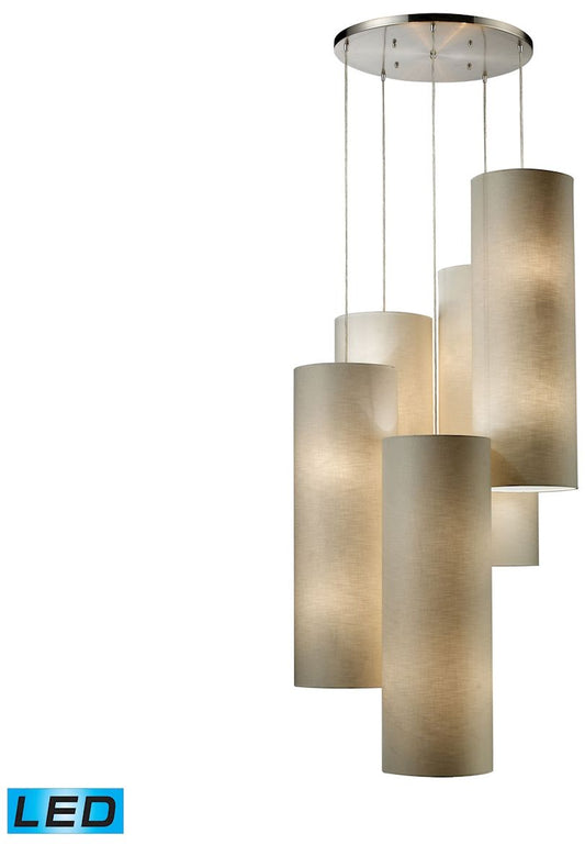 Fabric Cylinders 33" Wide 20-Light Pendant - Satin Nickel (LED)