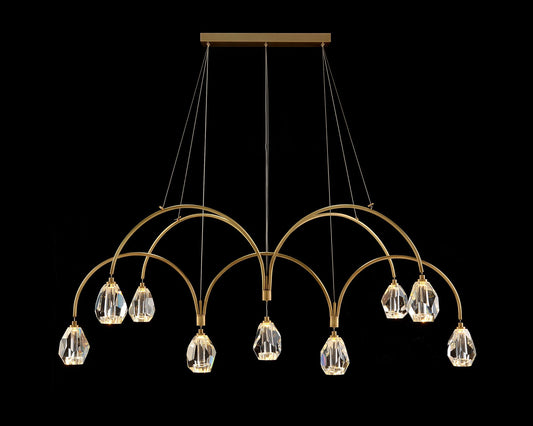 Faceted Cut Crystal 62" Wide Brass 9-Light LED Chandelier