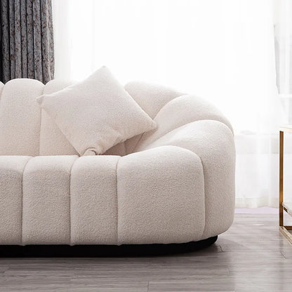 83" Modern Oval Boucle White Upholstered Sofa - 3-Seater