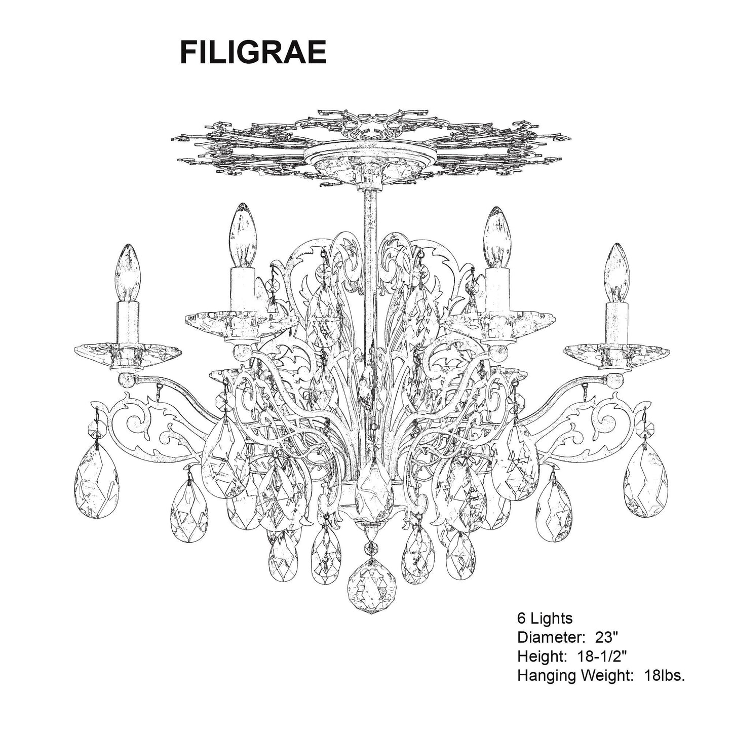 Filigrae 18.5"H x 23"W 6-Light Crystal Semi-Flush Mount in French