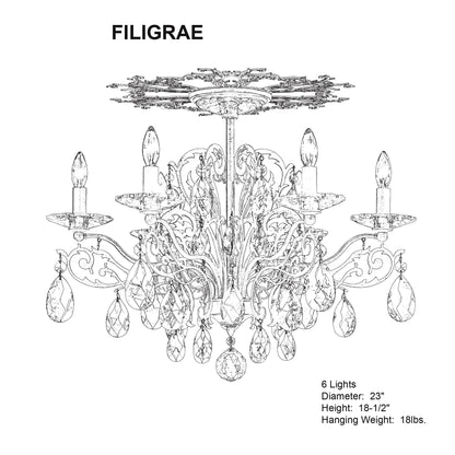 Filigrae 18.5"H x 23"W 6-Light Crystal Semi-Flush Mount in French