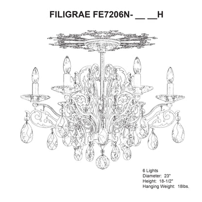 Filigrae 18.5"H x 23"W 6-Light Crystal Semi-Flush Mount in Heirlo