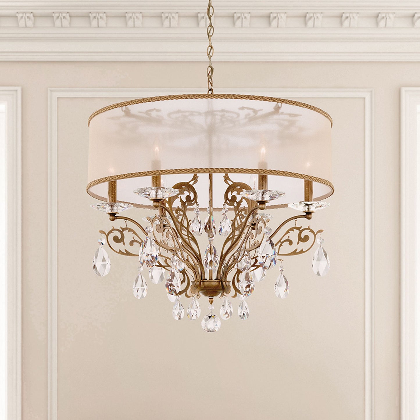 Filigrae 22"H x 24"W 6-Light Crystal Chandelier in Etruscan Gold