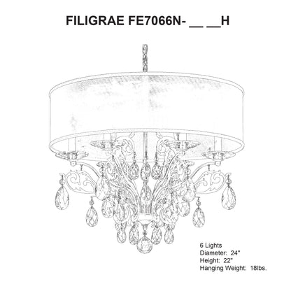 Filigrae 22"H x 24"W 6-Light Crystal Chandelier in Etruscan Gold
