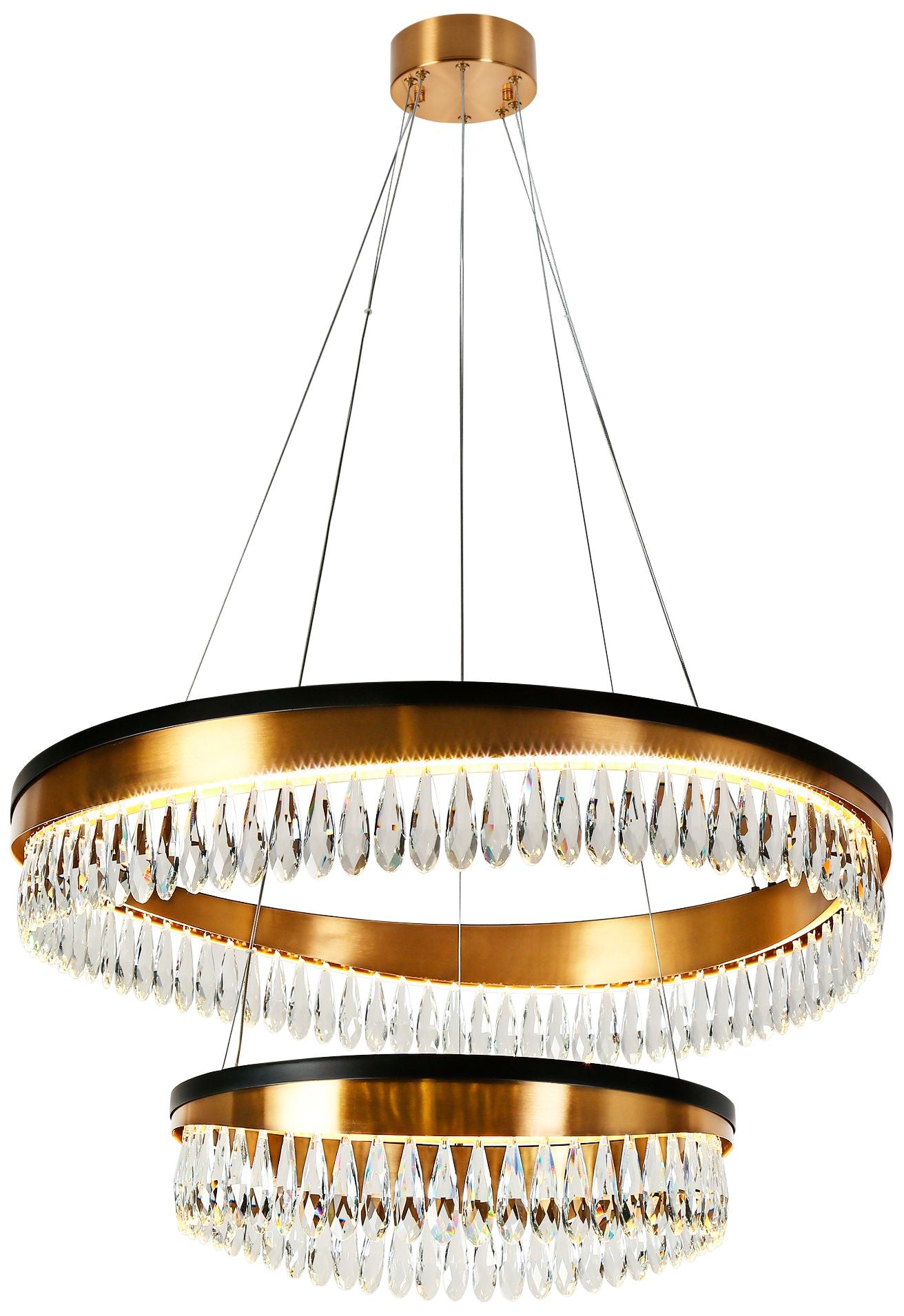 Flamgo 2-Light Gold Black 2-Tier Crystal LED Chandelier