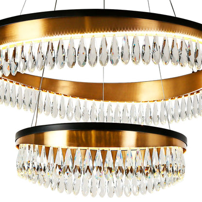 Flamgo 2-Light Gold Black 2-Tier Crystal LED Chandelier