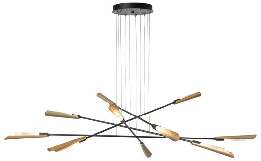 Flight 73.2" Wide 10-Light Black Pendant With Modern Brass Shade