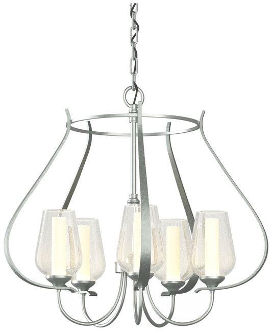 Flora 22.2" W 5 Arm Vintage Platinum Chandelier With Opal and Seeded G