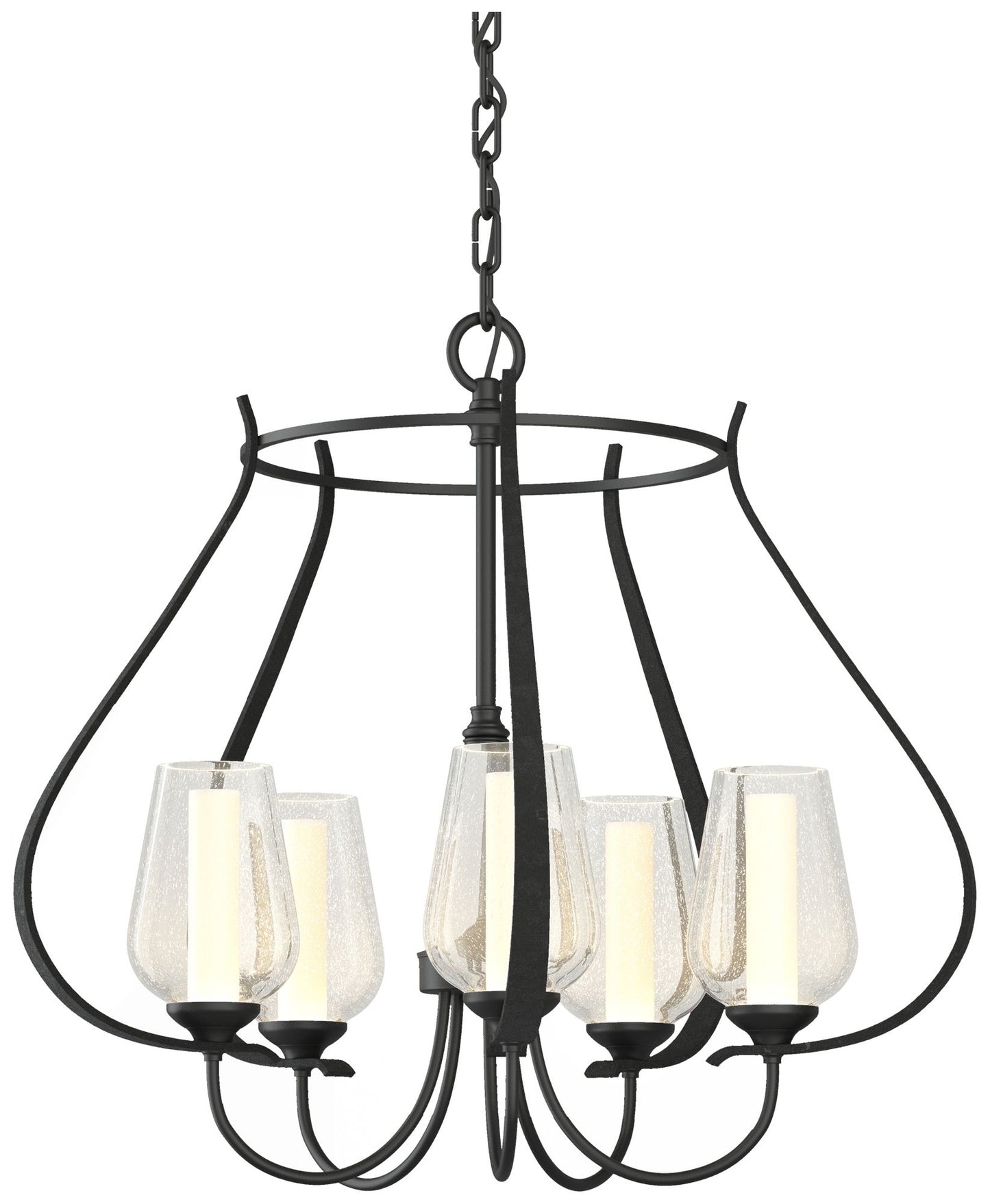 Flora 22.2" Wide 5 Arm Black Chandelier With Opal and Seeded Glass