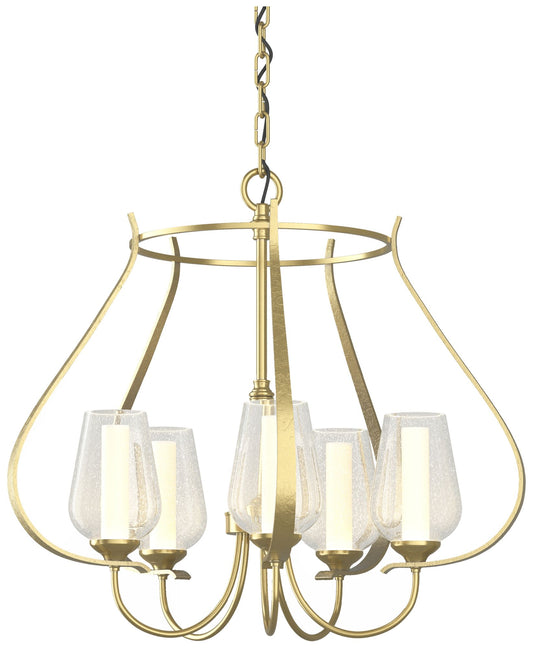 Flora 22.2" Wide 5 Arm Modern Brass Chandelier With Opal and Seeded Gl