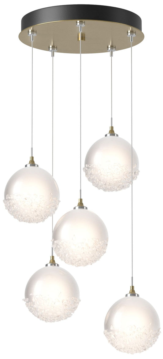 Fritz Globe 15.4"W 5-Light Modern Brass Long Pendant w/ Frosted Glass