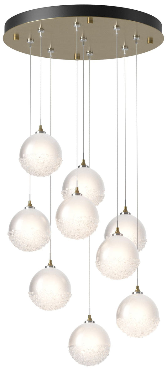 Fritz Globe 20.5"W 9-Light Modern Brass Long Pendant w/ Frosted Glass